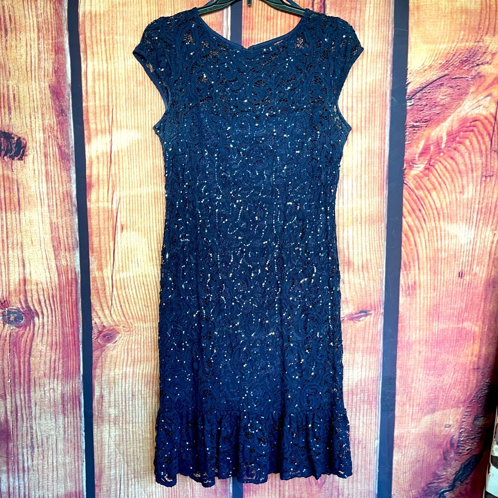 Blu Sage - Navy blue sequined special occasion dress